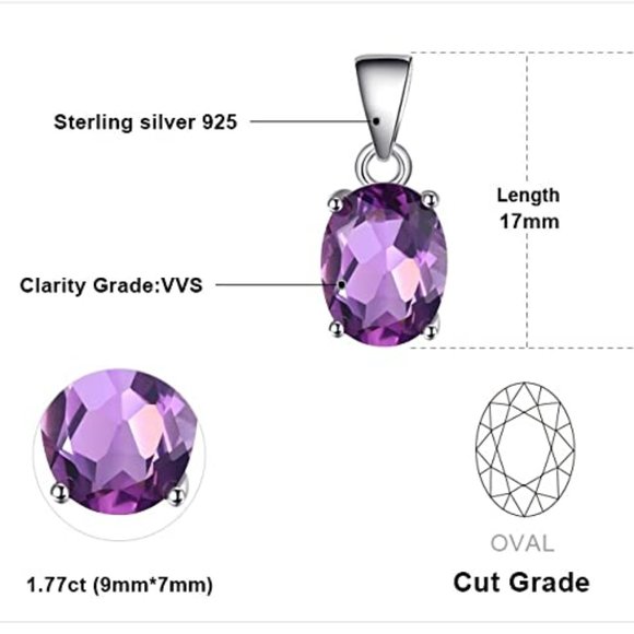 💜 1.77ct Amethyst Pendant - 925 Sterling Silver - Picture 8 of 9